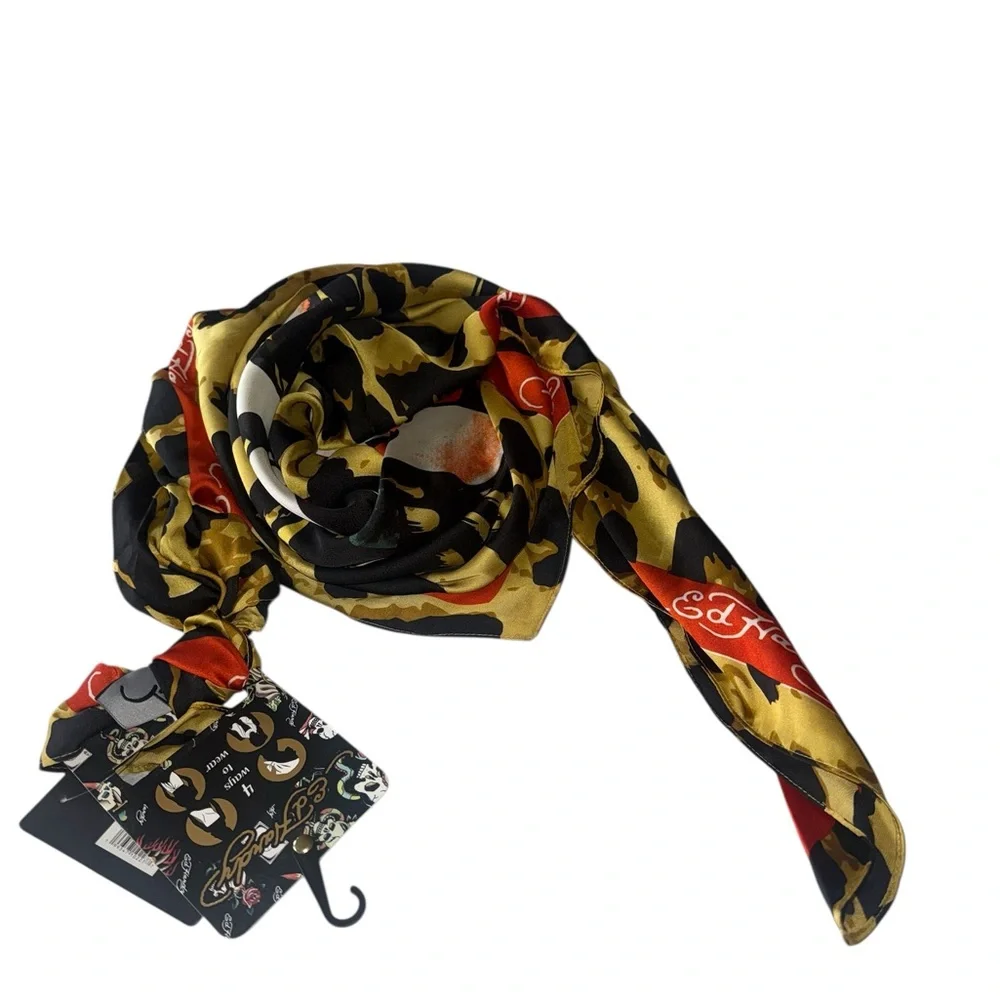 NWT Ed Hardy  Leopard Skull Scarf  Y2K Edgy Leopard Print Wrap 4 Way Wear OS